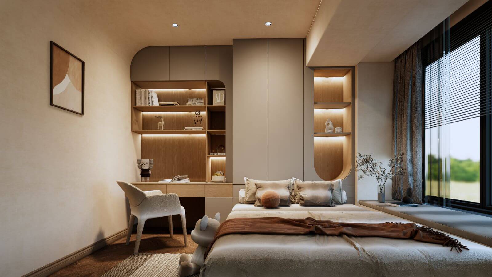 Desain Interior Kamar Tidur dengan Ruang Belajar